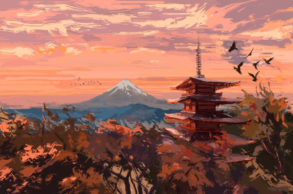 Pookie Tea Mount Fuji Sunset Shrine